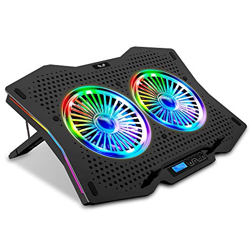SK Notebook Laptop Rainbow RGB Kühler Gamer Ständer Kühlpad Unterlage Cooler für 9-18 Zoll/Lüfter / 5-7 Stufen Höhenverstellung/dünn & mobil (Rainbow 10 Beleuchtungsmodi)