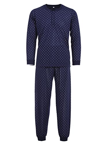 LUCKY Herren Pyjama Set 2 TLG. Schlafanzug Langarm Baumwolle , Farbe:Navy, Größe:L