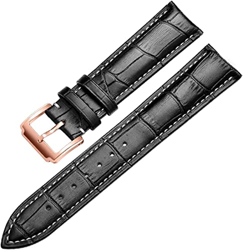 Herrenarmband, Lederarmband, Armband for Männer und Frauen, 16 mm/18 mm/19 mm/20 mm/21 mm/22 mm, weiches Kalbsleder-Uhrenarmband mit Dornschließe, Uhrenarmband-Zubehör (Color : Rose Black a)