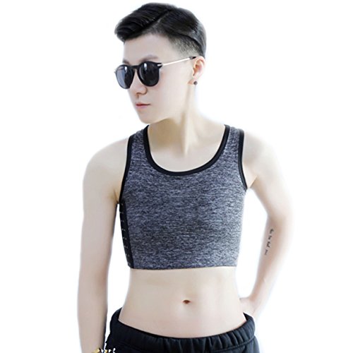 BaronHong Tomboy Trans Lesbische Baumwolle Brust Binder Plus Size Short Tank Top mit stärkerem Gummiband (dunkelgrau, 5XL)