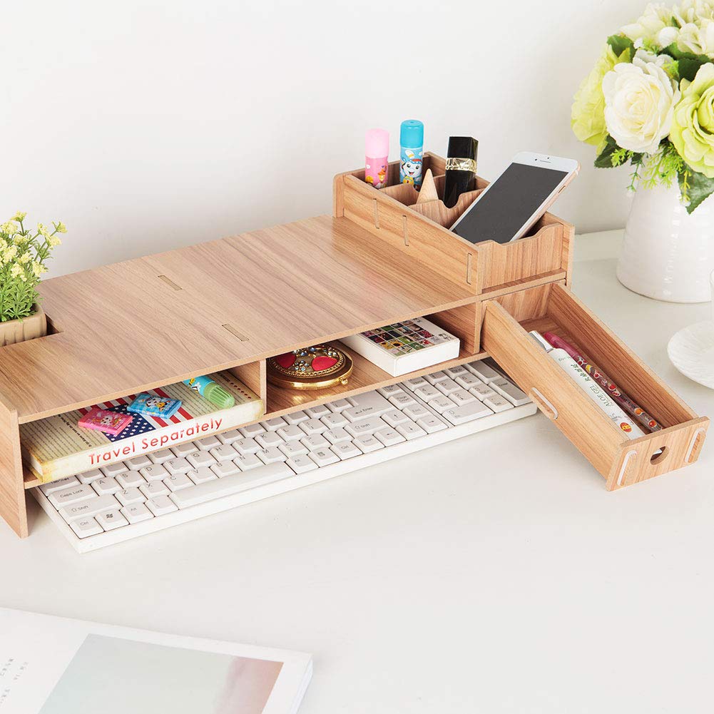 Kadimendium Monitor Laptopständer Computerbildschirm Unterstützung Moderner Schreibtisch Rack Regal Desktop Organizer Ständer Holz Desktop Ständer für Laptop Computerbildschirm