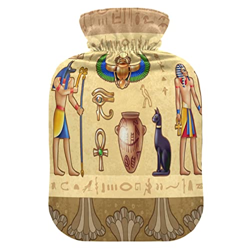YOUJUNER Wärmflasche mit altägyptischem Bezug, 2 Liter, großer Wärmbeutel, warmer Komfort, Handfußwärmer