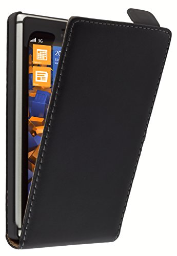 mumbi Echt Leder Flip Case kompatibel mit Nokia Lumia 830 Hülle Leder Tasche Case Wallet, schwarz