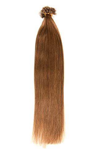 Keratin Bonding Hair Extensions 100% Echthaar Haarverlängerung (#6 Mittelbraun – 50 Strähnen 0,5g – 60cm) U-Tip Nail Extension Remy Qualität Keratinbondings Gratis Zubehör by GlamXtensions