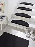 Hanse Home Stufenmatten Fancy – Treppen-Teppich Treppenmatten Selbstklebend Sicherheit Stufenteppich halbrund für Treppenstufen – Schwarz, ca. 23x65cm 15 Stück