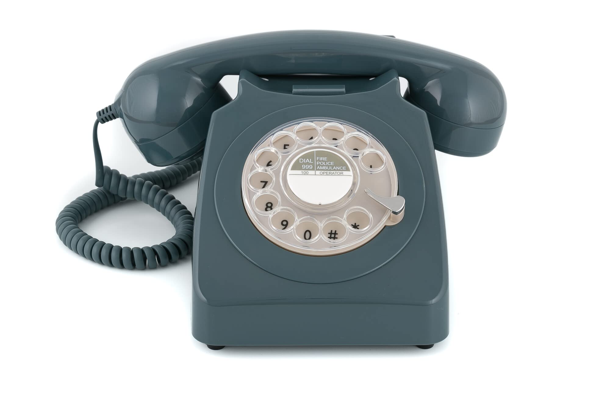 GPO 746ROTARYGRY Retro Telefon mit Wählscheibe im 70er Jahre Design Grau