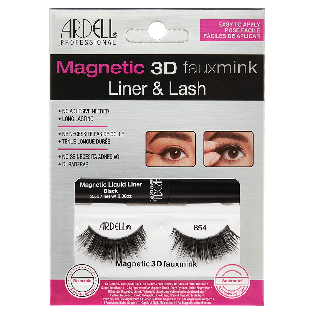 ARDELL Magnetic Liner Kit 3D Faux Mink 854 - Magnetische Wimpern aus Echthaar mit magnetischem Eyeliner, kein Wimpernkleber notwendig | einfaches Anbringen, vegan & wieder verwendbar