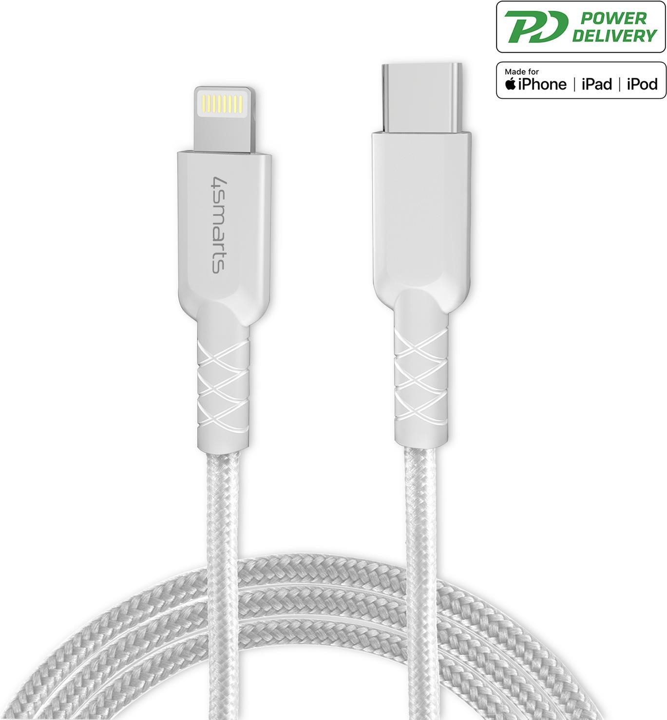 4smarts RapidCord - Lightning-Kabel - USB-C männlich bis Lightning männlich - 1,5m - weiß - USB-Stromversorgung (30 W) - für Apple iPad/iPhone/iPod (Lightning) (496250)