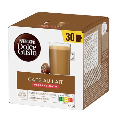 NESCAFÉ Dolce Gusto Café au Lait Decaffeinato, XXL Vorratsbox, 30 Kaffeekapseln (Robusta Bohnen, Entkoffeinierter Milchkaffee, Intensität 7), 1er Pack (1 x 30 Kapseln)