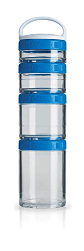 BlenderBottle GoStak Behälter zum Aufbewahren von Protein, Eiweiß, Pulver, Vitaminen und mehr- Starter 4Pak inkl. Henkel (150ml, 100ml, 60ml und 40ml), cyan