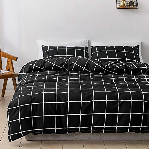 Damier Bettwäsche Schwarz Weiß Kariert 200x220cm Bettbezug Set 3 Teilig Weiche Mikrofaser Geometrische Karo Muster Bettdeckenbezug Doppelbett und 2 Kissenbezüge 80 x 80