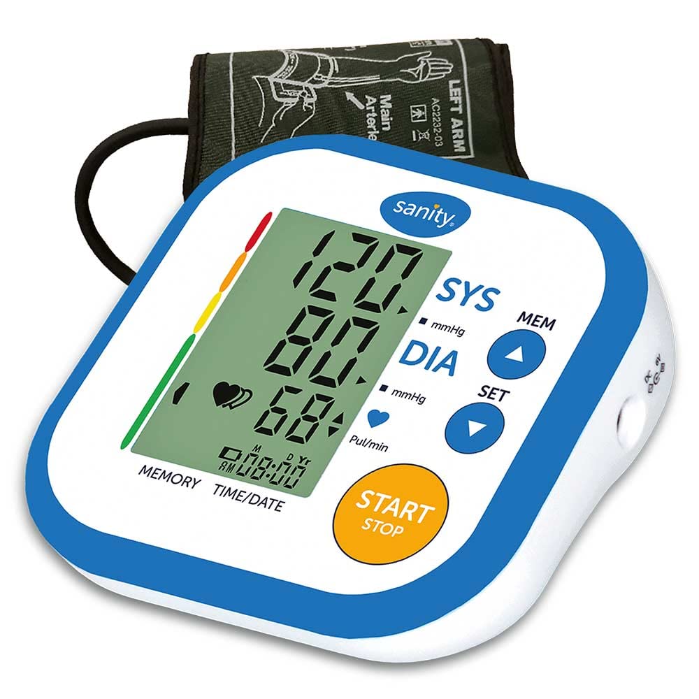 Sanity - Blutdruckmessgerät Simple - Oberarm schnelle & präzise Blutdruckmessung - Einfache Bedienung - gratis Etui für das komplette Zubehör