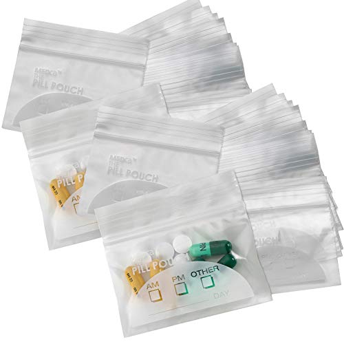 Pill Pouch Bags - (Pack of 500) 3" x 2.75" - BPA Free, Poly Bag Disposable Zipper Pills Baggies, Daily AM PM Travel Medicine Organizer Storage Pouches