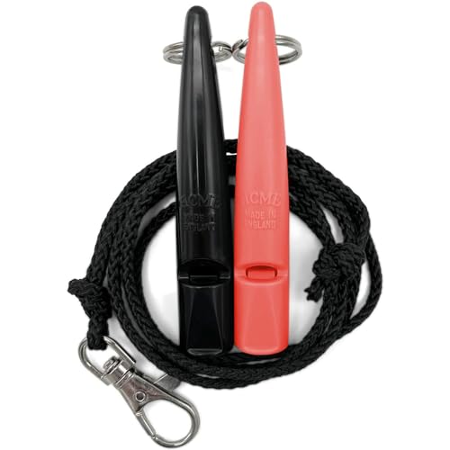 ACME Hundepfeife No. 211,5 mit Pfeifenband | Im Doppelpack | 2 Pfeifen inklusive 2 Bänder | Ideal für den Rückruf - Laut und weitreichend (Black + Coral Red)