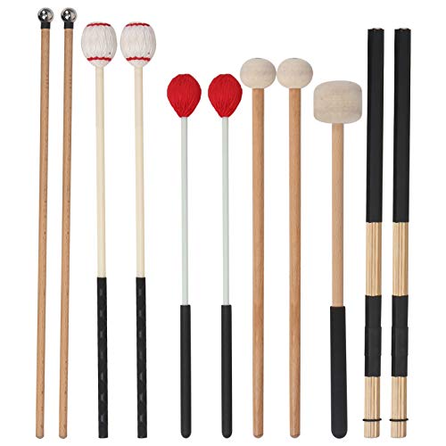 Drum Sticks Set, 11-teilige Klassische Holz-Snare-Drumsticks mit Tragetasche Wood Drum Sticks Percussion-Stimmhammer-Instrumententraining-Zubehör für Anfänger