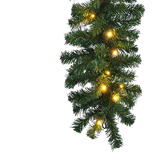 Tannengirlande aussen 270 cm - Grüne Girlande mit Lichterkette (40x LED), weihnachtliche Girlande mit Licht als Weihnachtsdeko aussen