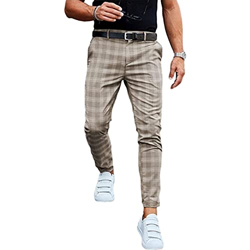 Yokbeer Herren Chino Hose Karierte Stoffhose Lange Regular Fit Stretch Hose Karo-Muster Herrenhose Baumwollhose Männerhose Freizeithose für Männer (Color : Khaki, Size : 3XL)
