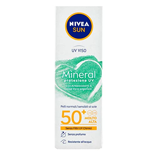 Nivea SUN UV Gesichtscreme Mineral FP50+ 50 ml, vegane und biologisch abbaubare Sonnencreme, Gesichtscreme mit 100% mineralischen Filtern, Aloe Vera Bio und Antioxidantien