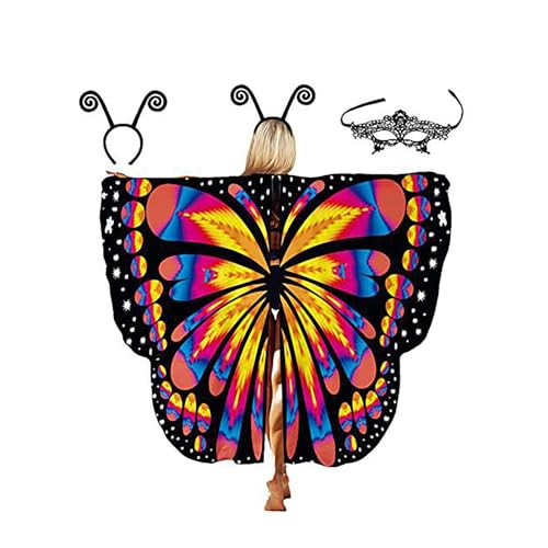 BTAISYDE Schmetterlingsflügel, Schmetterlingskostüm für Damen mit Stirnbandmaske, Schmetterlingsflügel für Erwachsene, Schmetterlingskostüm Passend für Halloween,Cosplay,F