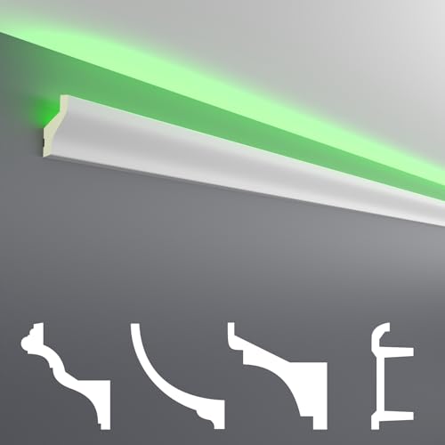 HEXIM LED Stuckleisten Sparpakete - Indirekte Beleuchtung mit Deckenleisten aus PU, leicht & lichtundurchlässig- (30m LED-20) Dekoration Ecke Spot Innen