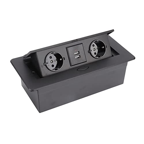 Tischanschlussbox mit Zwei USB-Anschlüssen, Wasserdicht, Flammhemmend, Desktop-Steckdose, EU-Stecker, 250 V
