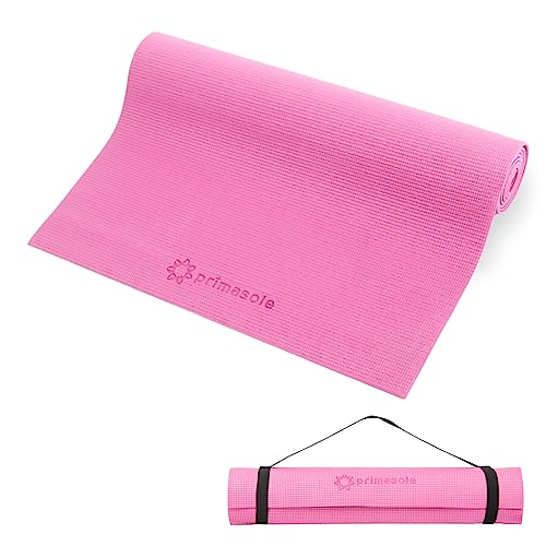 Primasole PSS91NH043A Yogamatte, Azalee-Pink, mit Tragetasche, für Fitness und Pilates, 177,3 cm L × 61 cm B × 0,6 cm dick