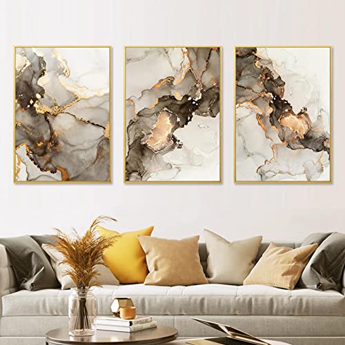 Moderne abstrakte Poster mit goldenem beige-schwarzem Marmor, Wandkunst, Leinwandgemälde, Drucke, Bilder für Wohnzimmer, Schlafzimmer, Inneneinrichtung, Heimdekoration, 70 x 100 cm x 3, rahmenlos