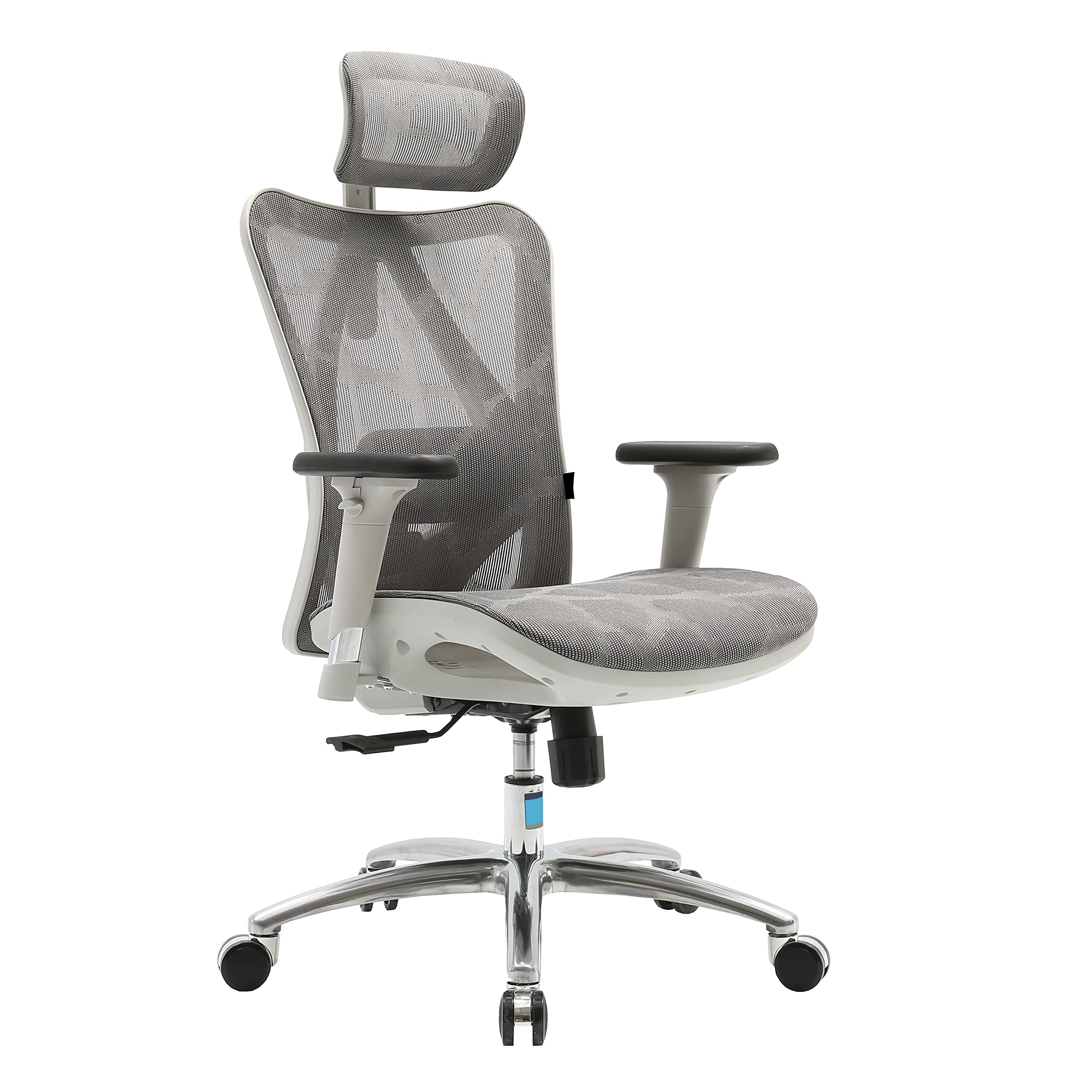 Angel Bürostuhl ergonomisch | Grauer Schreibtischstuhl hat verstellbare Lordosenstütze & Kopf- und Armlehne | Office Chair mit Höhenverstellung und Wippfunktion | Bürostuhl 150 kg belastbar