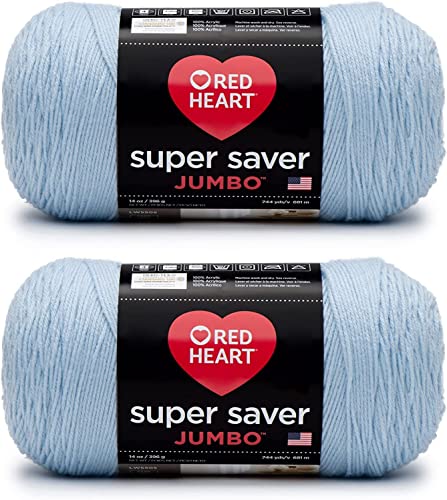 Red Heart Super Saver Jumbo hellblaues Garn – 2 Packungen mit 396 g – Acryl – 4 Medium (Kammgarn) – 700 Meter – Stricken/Häkeln