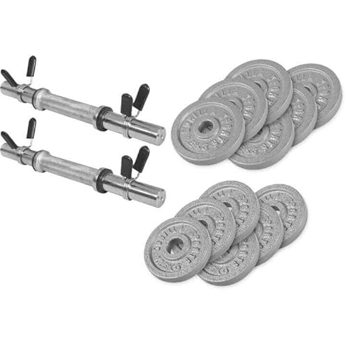 GORILLA SPORTS® Kurzhanteln - 27,5kg Set, 6x1,25kg, 6x2,5kg Gewichte, 2 Kurzhantelstangen mit 4 Sternverschlüssen/Federverschlüssen, Gusseisen - Hantel Set, Kurzhantelset, Hantelscheiben