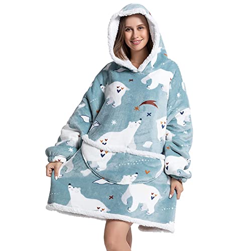 Tragbare Decke Hoodie super warm gemütlich weich bedruckt Sherpa übergroße Sweatshirt Decke für Erwachsene tragbare Decke für Frauen Polarbear