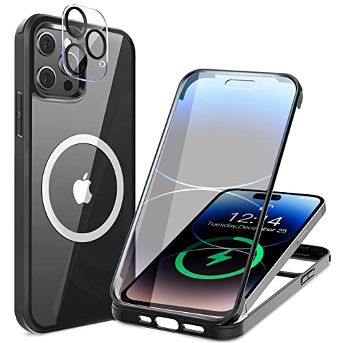 Neeliup für iPhone 14 Pro Hülle mit Panzerglas - 360 Grad Ganzkörper & Transparent HandyHülle für Mag Safe Zubehör & Kameraschutz Case für iPhone 14 Pro