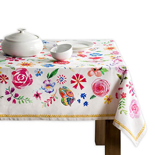 Maison d' Hermine Happy Florals-Sweety 100% Baumwolle Tischdecke für Küche | Abendessen | Tischplatte | Dekoration Parteien | Hochzeiten | Frühling/Sommer (Rechteck, 160 cm x 220 cm)