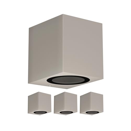 ledscom.de Strahler ALSE Downlight, wetterfest, grau, Aluminium, eckig, inkl. GU10 LED Lampe, je 450lm warmweiß, 4 Stk.