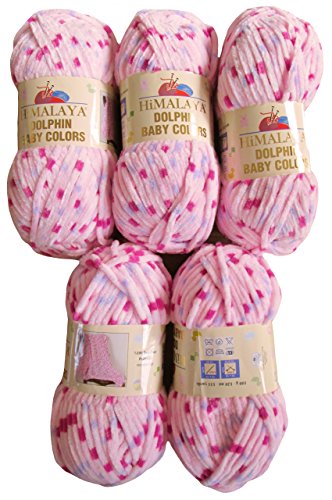 5 x 100 Gramm Himalaya Dolphin Baby Colors Strickwolle Babywolle Mehrfarbig, 500 Gramm Strickgarn super Bulky (pink rosa flieder 80402)