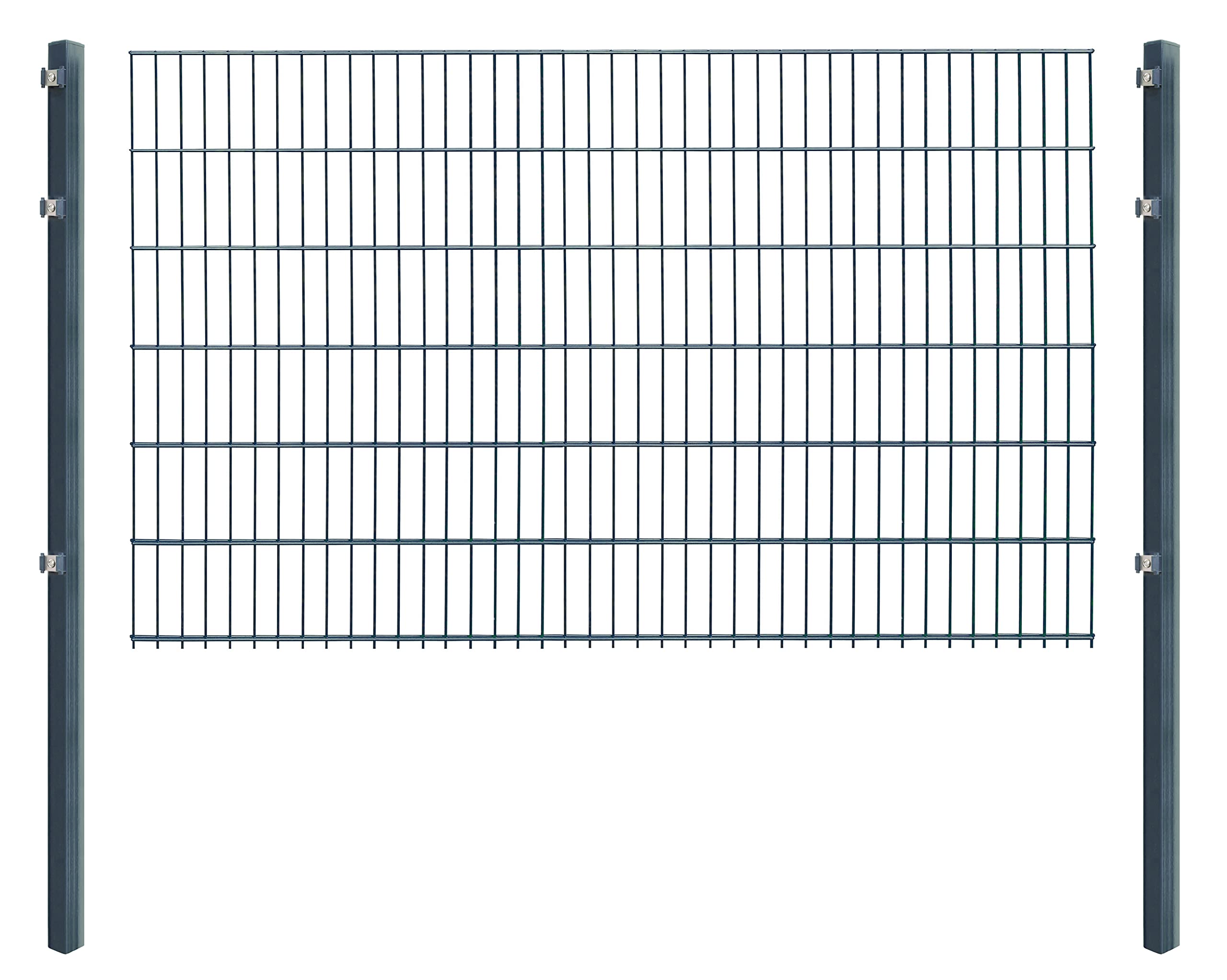 Doppelstabmattenzaun - Komplettset inkl. Pfosten (60x40mm) und Montagematerial - Verschiedene Längen und Höhen – Grün oder Anthrazit (L 6 m - H 123 cm, anthrazit)
