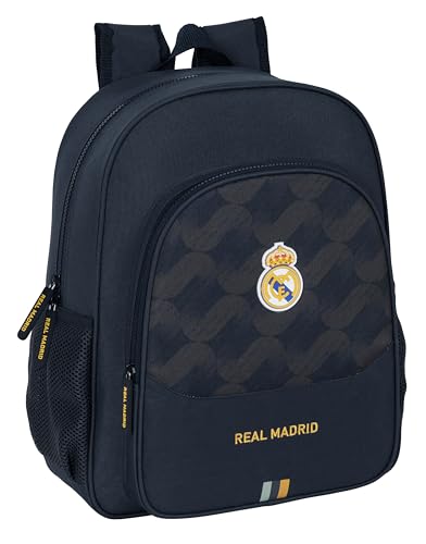 Real Madrid 2. Team 23/24 Schulrucksack, Kinderrucksack, anpassbar an Kinderwagen, ideal für Schulkinder, bequem und vielseitig, Qualität und Widerstandsfähigkeit, 32 x 12 x 38 cm, Marineblau,