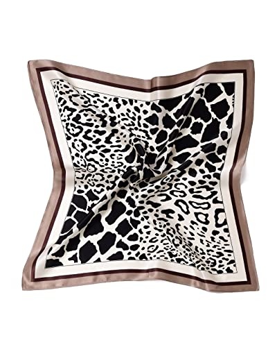 MayTree Seidentuch, buntes Halstuch für Damen aus 100% Maulbeer-Seide, quadratisch Safari 53x53 (schwarz weiss grau)