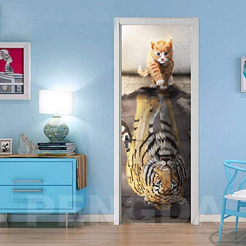 thetobea 3D Tür Bild-Tiger Katze Tier kreative Tür Tapete PVC Tür Poster Foto Tapete-86x200cm