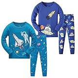 LOLPIP Schlafanzug für Jungen, langärmelig, 4-teilig, für kleine Kinder, Schlafanzug-Set, 2–14 Jahre, Blue Rocket 4 Stück, 6 Jahre