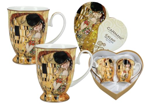 Carmani - Porzellan-Becher mit 'Der Kuss' von Gustav Klimt dekoriert Set of 2