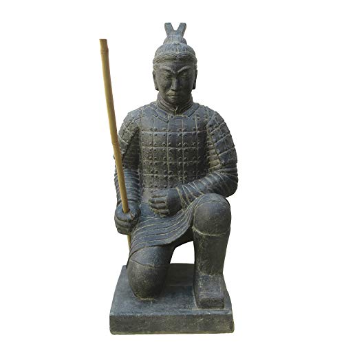 STONE art & more Chinesischer Krieger, kniend, 100 cm, Steinfigur, Terrakotta Armee, Steinguss, Deko Garten, frostfest