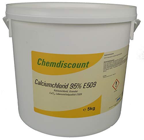 Chemdiscount 5kg Calciumchlorid CaCl2 (95-98%), wasserfrei, Lebensmittelqualität E509, Granulat, gekörnt
