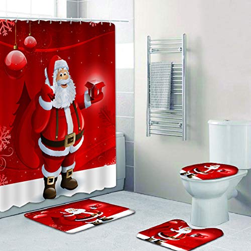 4 STÜCKE Weihnachten Bad Sets Schneemann Weihnachtsmann Duschvorhang / Badematten Teppiche / U-förmigen Podest Matte / Toilettensitzbezug (A9)