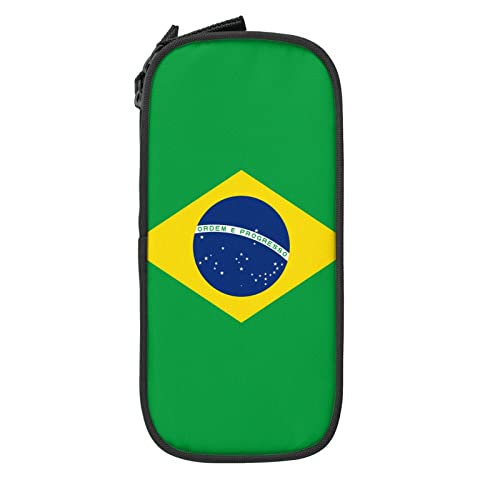 Federmäppchen mit Brasilien-Flaggen-Druck, großes Fassungsvermögen, Oxford-Stoff, Federmäppchen, doppeltes großes Federmäppchen, #732, 21x10.5x5cm