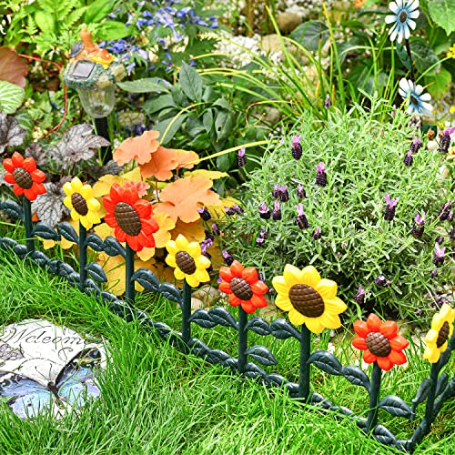 Sungmor Gartenlattenzaun, Kunststoff-Sonnenblumeneinfassung, Gras/Rasen/Blumenbeete/Pflanzenränder, dekorative Landschaftspfadplatten, 4 Stück (Gesamtlänge 98 Zoll), leicht
