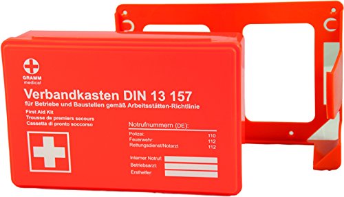 Verbandkasten Betriebsverbandkasten DIN 13157 Orange mit Wandhalterung