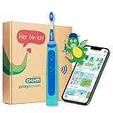 GUM Playbrush JUNIOR 6+, smarte elektrische Schallzahnbürste für Kinder ab 6 Jahren mit interaktiver Spiele-App, Andruckkontrolle, Timer, 2 Putzprogrammen, 1 Aufsteckbürste, 8 Wochen Akku, Blau