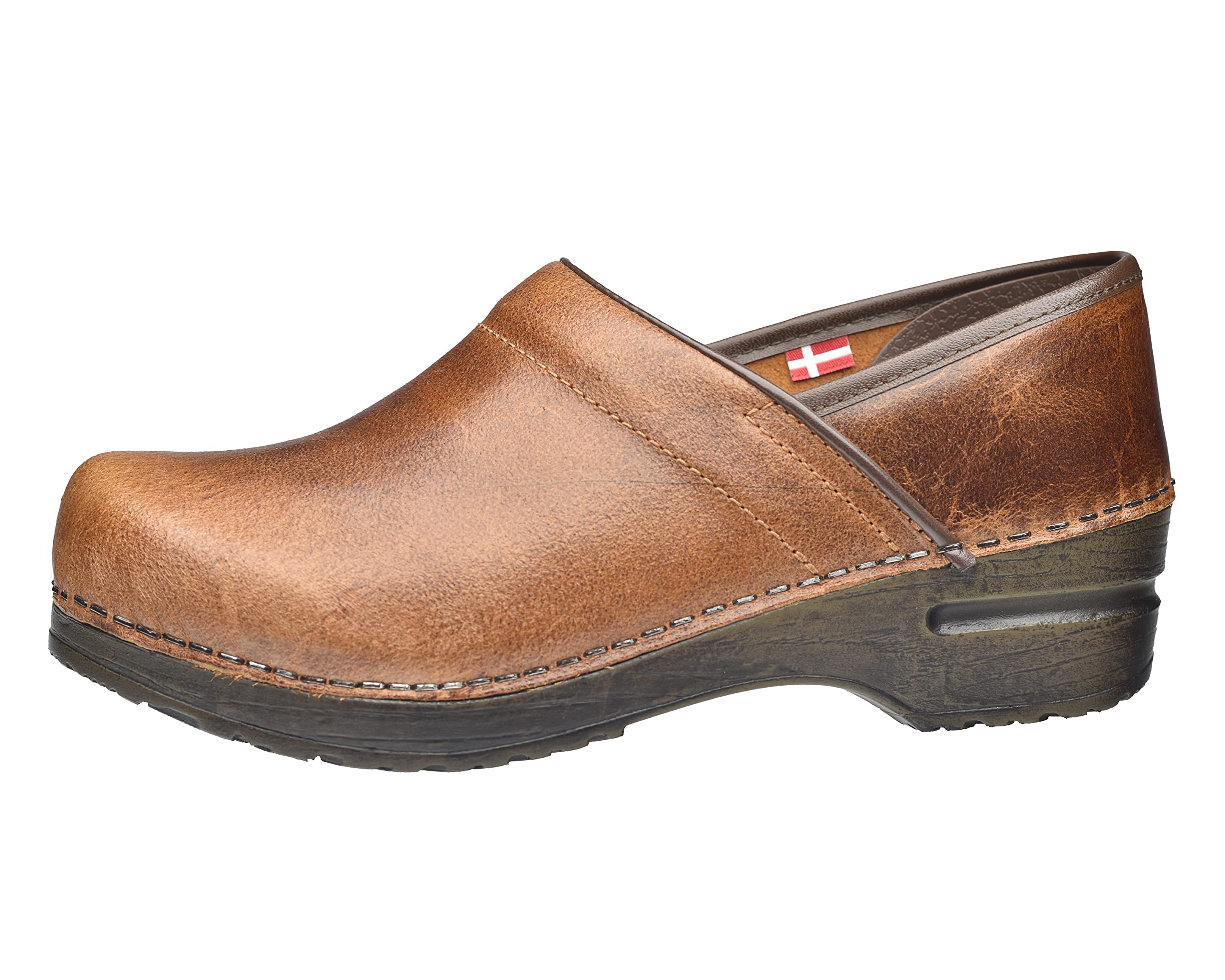 Sanita | Vintage geschlossener Clog | Original handgemacht für Damen | Anatomisch geformtes Fußbett mit weichem Schaum | Braun | 40 EU