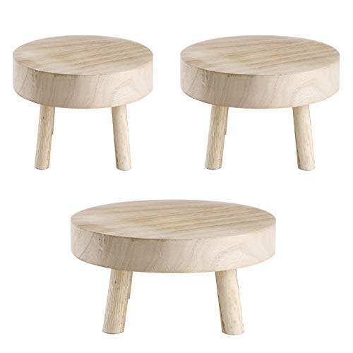 HLTER Mini Holz Hocker Display Ständer, 3er Set Pflanzenständer Blumentopfhalter, runder Holzhocker Holz Garten Pflanztopf Riser Ständer für Raumdekoration